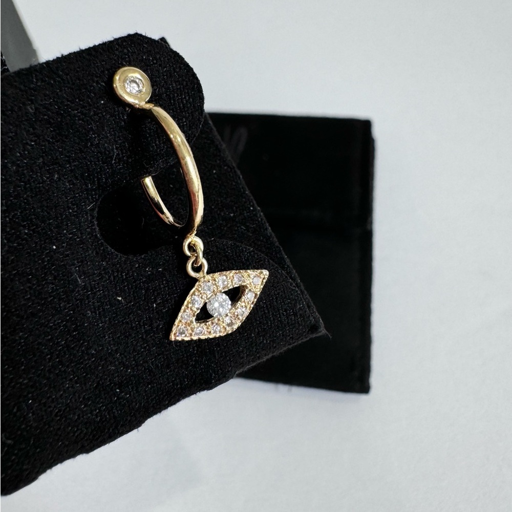 Jacquie Aiche 14k Yellow Gold Diamond Pave Evil Eye Drop Hoop Single Earring